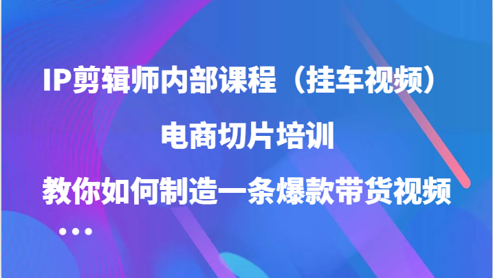 IP剪辑师内部课程（挂车视频），电商切片培训，教你如何制造一条爆款带货视频-来友网创