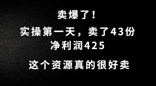 这个资源，需求很大，实操第一天卖了43份，净利润425【揭秘】-来友网创