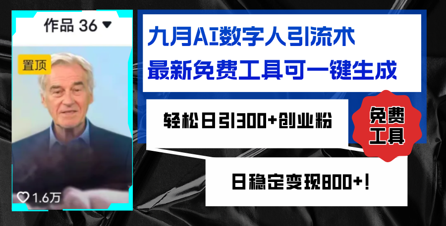 （12653期）九月AI数字人引流术，最新免费工具可一键生成，轻松日引300+创业粉变现…-来友网创