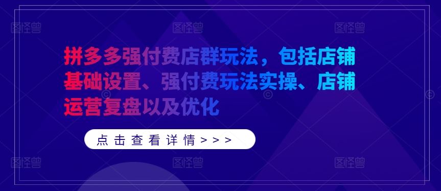 拼多多强付费店群玩法，包括店铺基础设置、强付费玩法实操、店铺运营复盘以及优化-来友网创