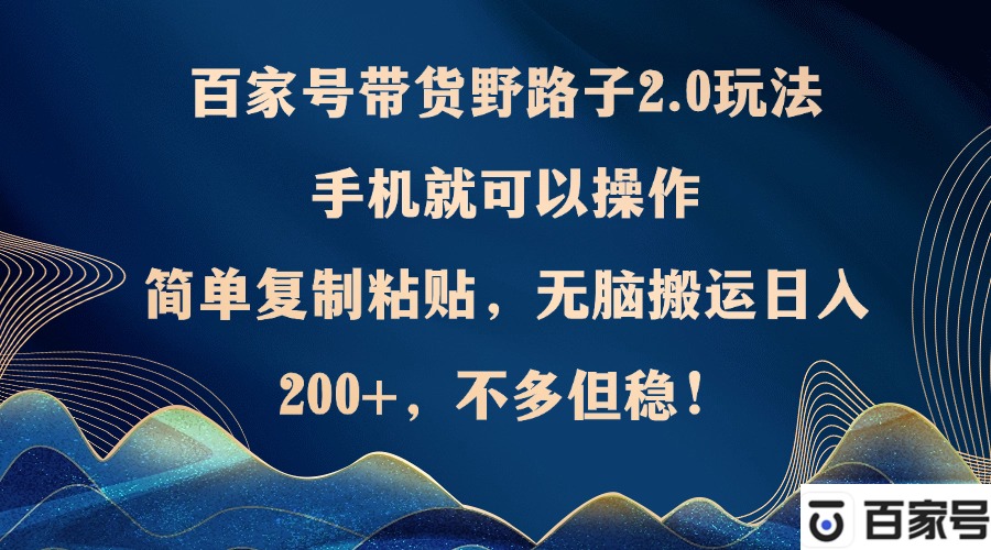 （12804期）百家号带货野路子2.0玩法，手机就可以操作，简单复制粘贴，无脑搬运日…-来友网创