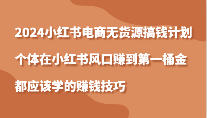 2024小红书电商无货源搞钱计划，个体在小红书风口赚到第一桶金应该学的赚钱技巧-来友网创