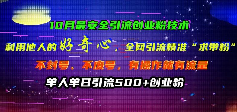 10月最安全引流创业粉技术，利用他人的好奇心全网引流精准“求带粉”不封号、不废号【揭秘】-来友网创