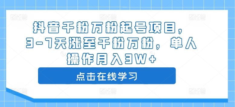 抖音千粉万粉起号项目，3-7天涨至千粉万粉，单人操作月入3W+-来友网创