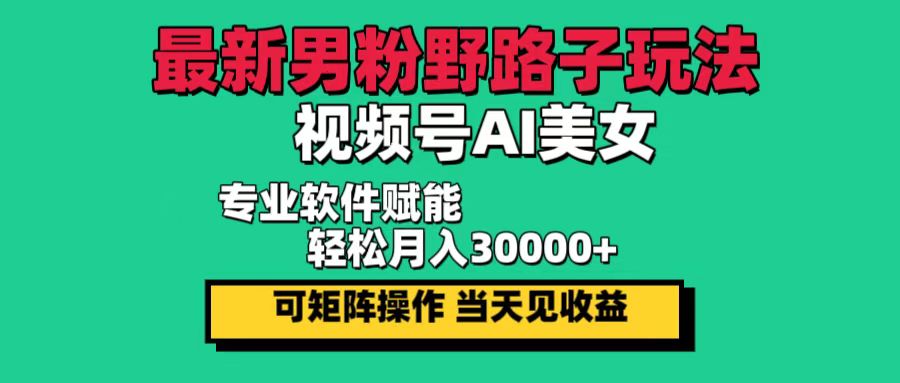 （12909期）最新男粉野路子玩法，视频号AI美女，当天见收益，轻松月入30000＋-来友网创