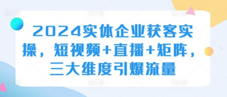 2024实体企业获客实操，短视频+直播+矩阵，三大维度引爆流量-来友网创