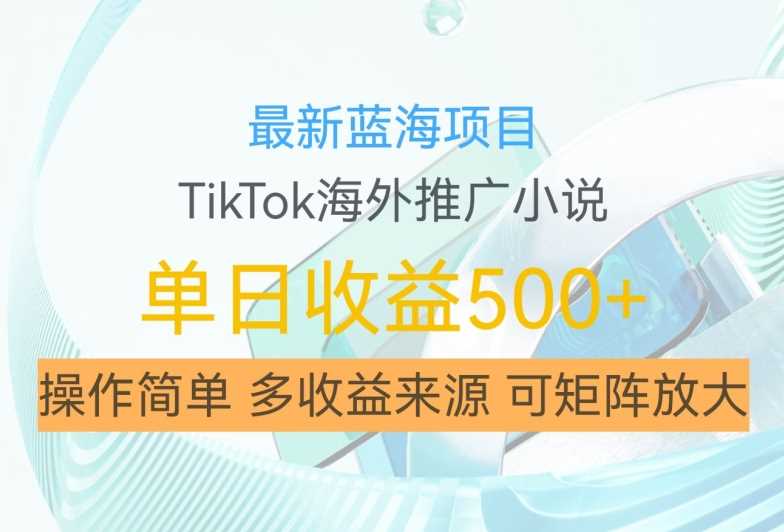 最新蓝海项目，利用tiktok海外推广小说赚钱佣金，简单易学，日入500+，可矩阵放大【揭秘】-来友网创