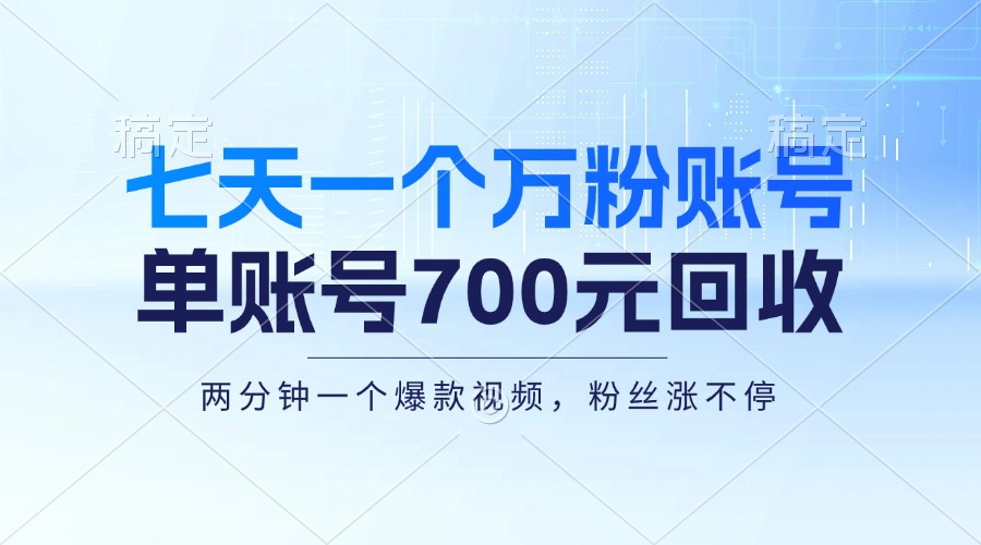 （13062期）七天一个万粉账号，新手小白秒上手，单账号回收700元，轻松月入三万＋-来友网创