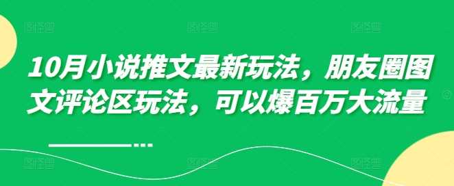 10月小说推文最新玩法，朋友圈图文评论区玩法，可以爆百万大流量-来友网创