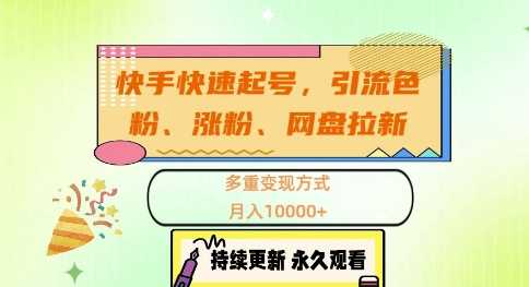 快手快速起号，引流s粉、涨粉、网盘拉新多重变现方式，月入1w【揭秘】-来友网创