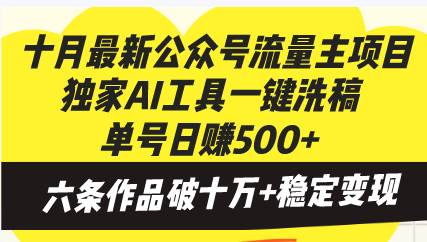 （13156期）十月最新公众号流量主项目，独家AI工具一键洗稿单号日赚500+，六条作品…-来友网创