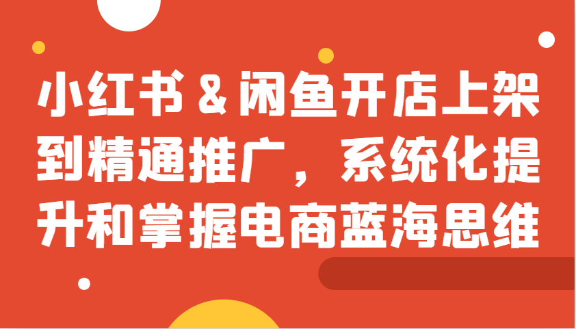 小红书&闲鱼开店上架到精通推广，系统化提升和掌握电商蓝海思维-来友网创