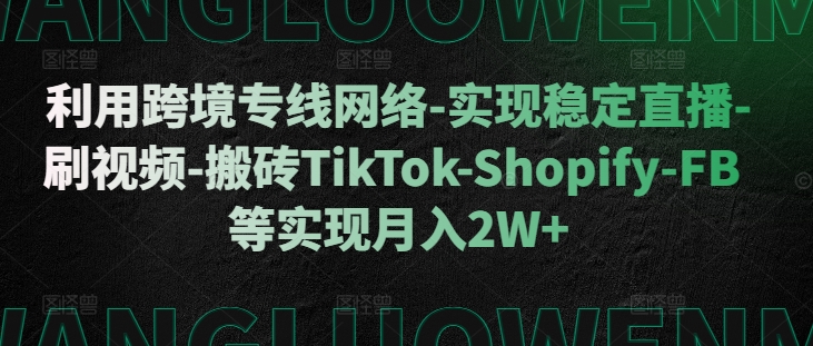 利用跨境专线网络-实现稳定直播-刷视频-搬砖TikTok-Shopify-FB等实现月入2W+【揭秘】-来友网创