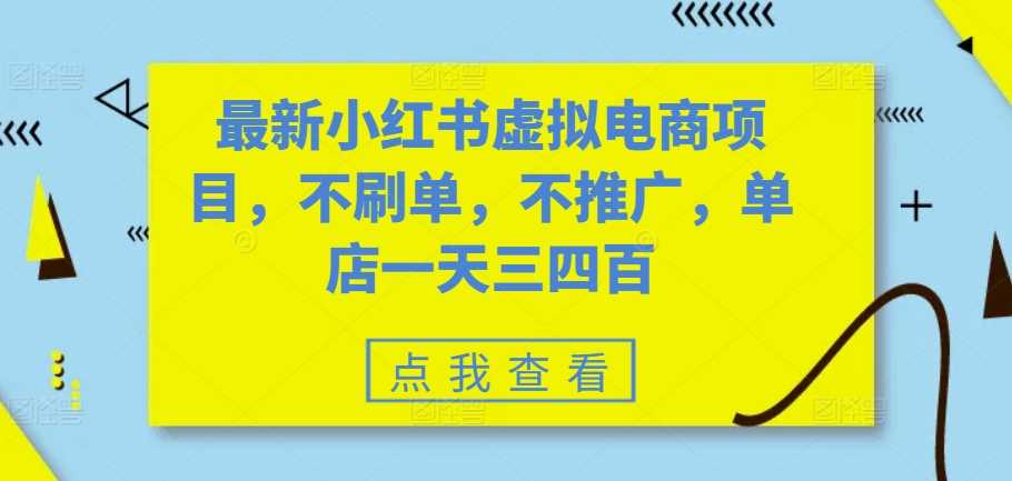 最新小红书虚拟电商项目，不刷单，不推广，单店一天三四百-来友网创