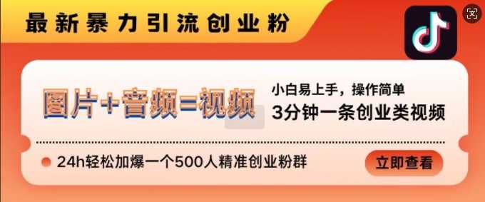 抖音最新暴力引流创业粉，3分钟一条创业类视频，24h轻松加爆一个500人精准创业粉群【揭秘】-来友网创