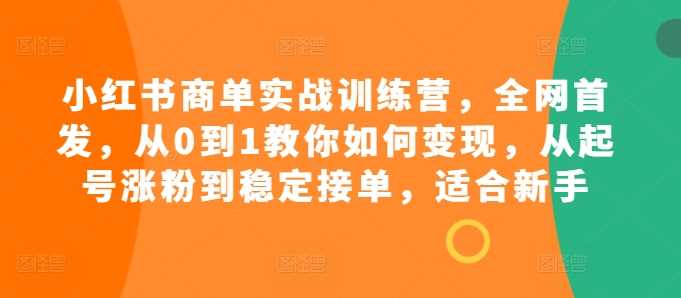 小红书商单实战训练营，全网首发，从0到1教你如何变现，从起号涨粉到稳定接单，适合新手-来友网创