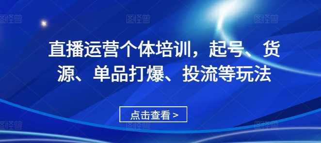 直播运营个体培训，起号、货源、单品打爆、投流等玩法-来友网创