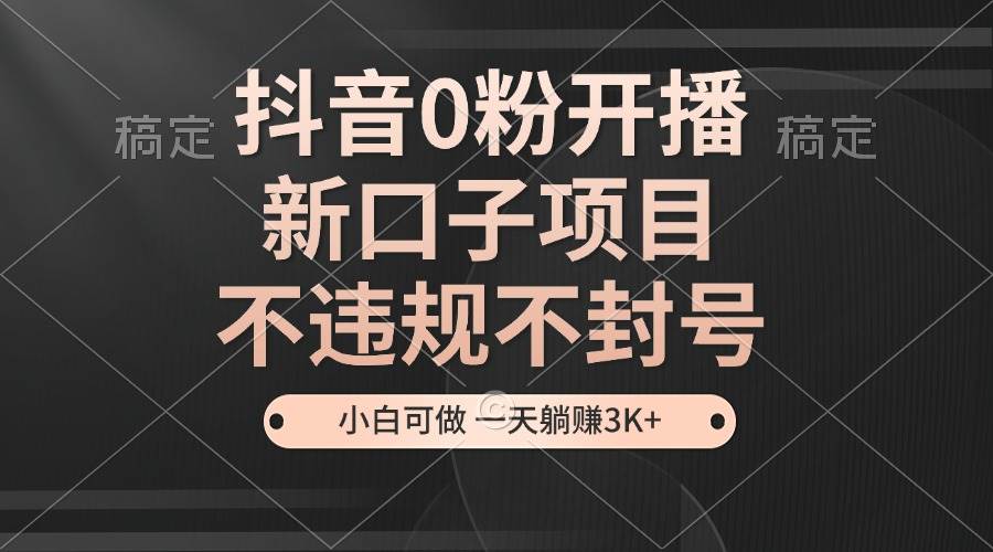 （13301期）抖音0粉开播，新口子项目，不违规不封号，小白可做，一天躺赚3K+-来友网创