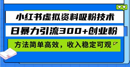 （13345期）小红书虚拟资料吸粉技术，日暴力引流300+创业粉，方法简单高效，收入稳…-来友网创