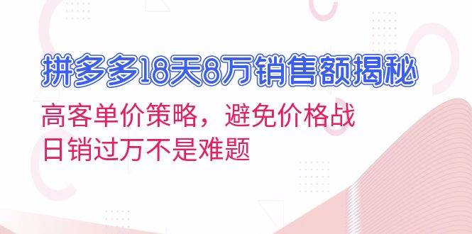 （13383期）拼多多18天8万销售额揭秘：高客单价策略，避免价格战，日销过万不是难题-来友网创