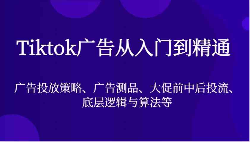 Tiktok广告从入门到精通，广告投放策略、广告测品、大促前中后投流、底层逻辑与算法等-来友网创