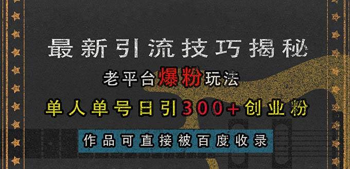 （13445期）最新引流技巧揭秘，老平台爆粉玩法，单人单号日引300+创业粉，作品可直…-来友网创