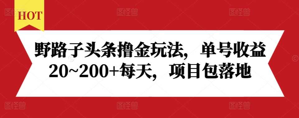 野路子头条撸金玩法，单号收益20~200+每天，项目包落地-来友网创