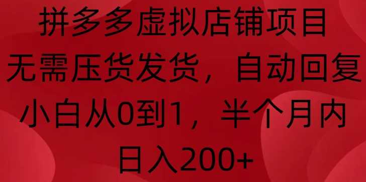 拼多多虚拟店铺项目，无需压货发货，自动回复，小白从0到1，半个月内日入200+【揭秘】-来友网创