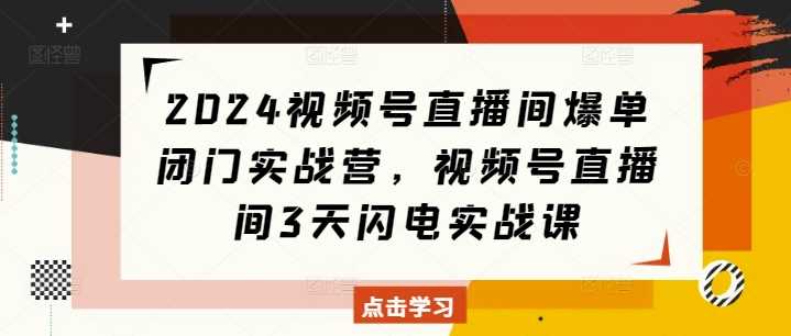 2024视频号直播间爆单闭门实战营，视频号直播间3天闪电实战课-来友网创