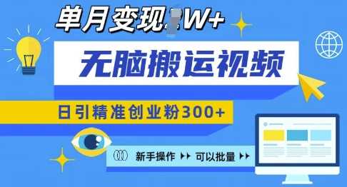 无脑搬运视频号可批量复制，新手即可操作，日引精准创业粉300+，月变现过W 【揭秘】-来友网创