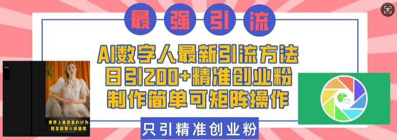 AI数字人最新引流方法，日引200+精准创业粉，制作简单可矩阵操作-来友网创