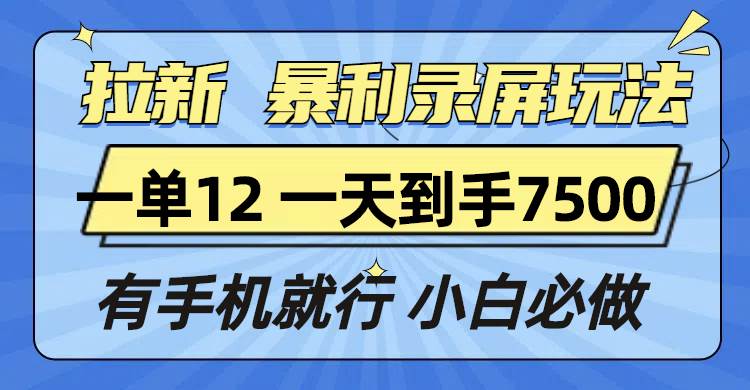 （13836期）拉新暴利录屏玩法，一单12块，一天到手7500，有手机就行-来友网创