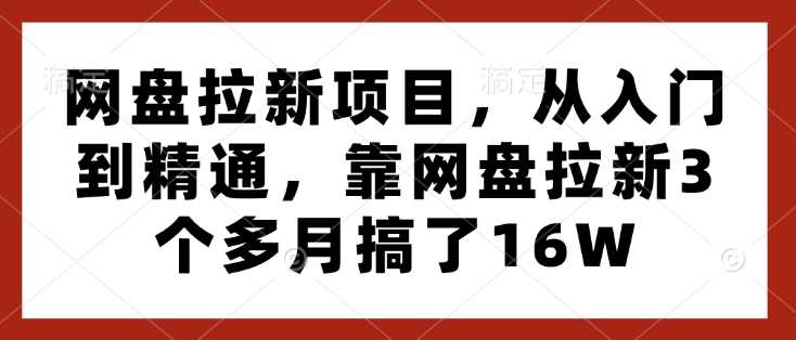 网盘拉新项目，从入门到精通，靠网盘拉新3个多月搞了16W-来友网创