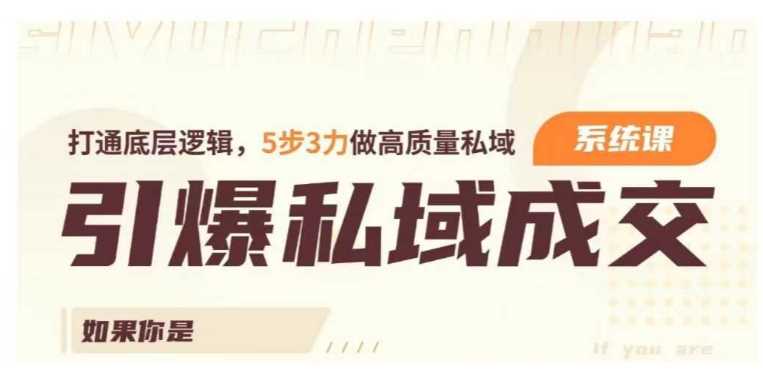 引爆私域成交力系统课，打通底层逻辑，5步3力做高质量私域-来友网创