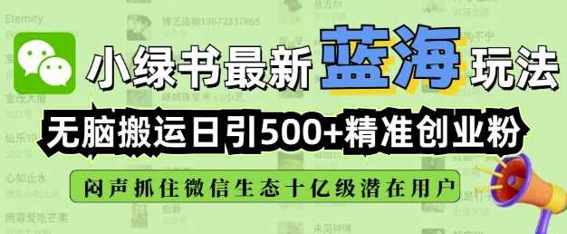 小绿书无脑搬运引流，全自动日引500精准创业粉，微信生态内又一个闷声发财的机会-来友网创