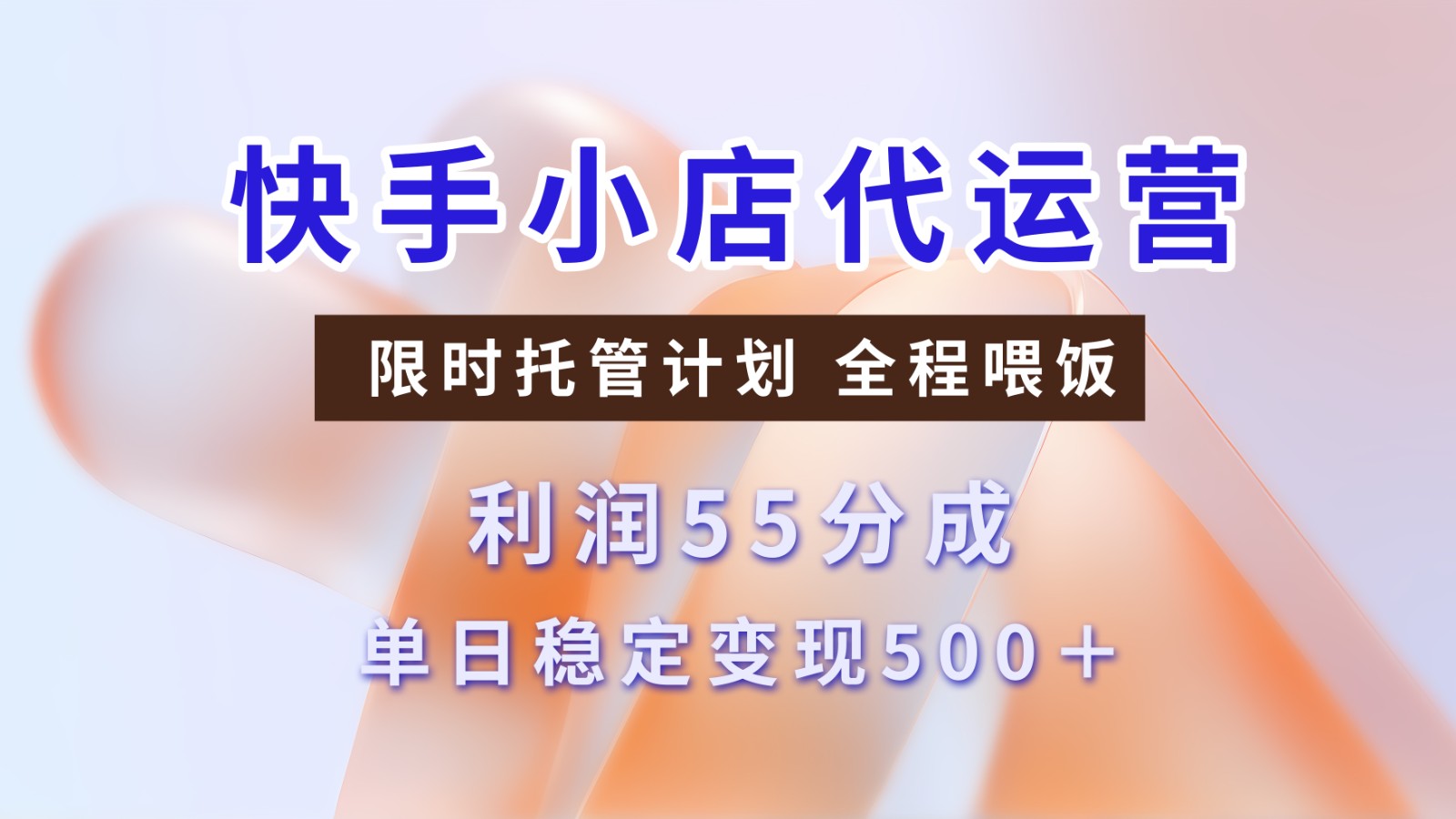 快手小店代运营，限时托管计划，收益55分，单日稳定变现500+-来友网创