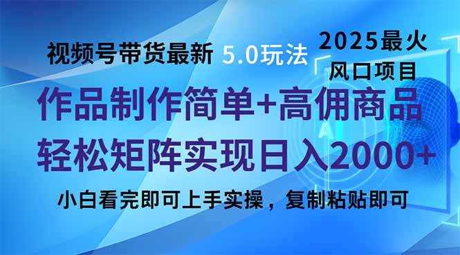 （14191期）视频号带货最新5.0玩法，作品制作简单，当天起号，复制粘贴，轻松矩阵…-来友网创