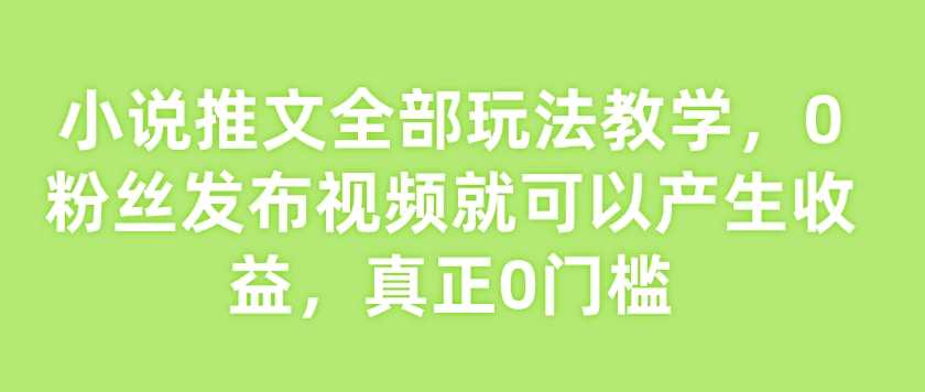 小说推文全部玩法教学，0粉丝发布视频就可以产生收益，真正0门槛-来友网创