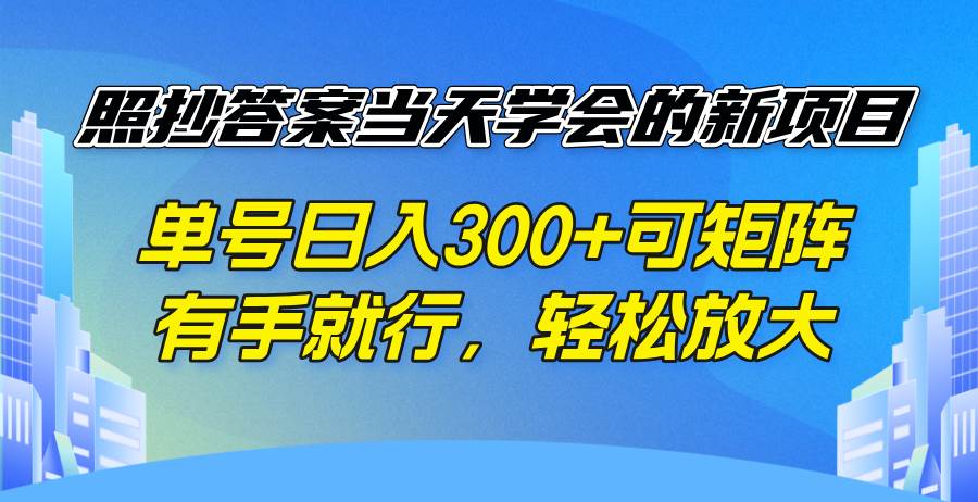 （14246期）照抄答案当天学会的新项目，单号日入300 +可矩阵，有手就行，轻松放大-来友网创