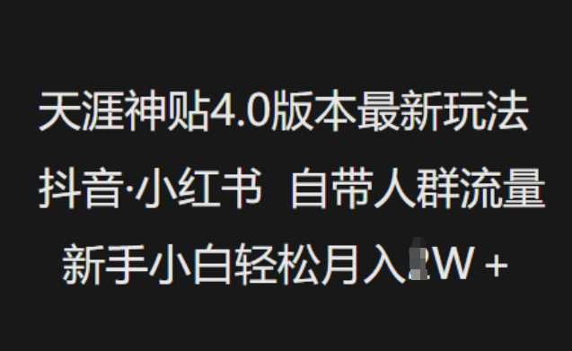 天涯神贴4.0版本最新玩法，抖音·小红书自带人群流量，新手小白轻松月入过W-来友网创