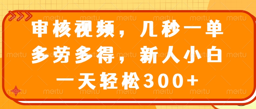 （14294期）审核视频，几秒一单，多劳多得，新人小白一天轻松300+-来友网创