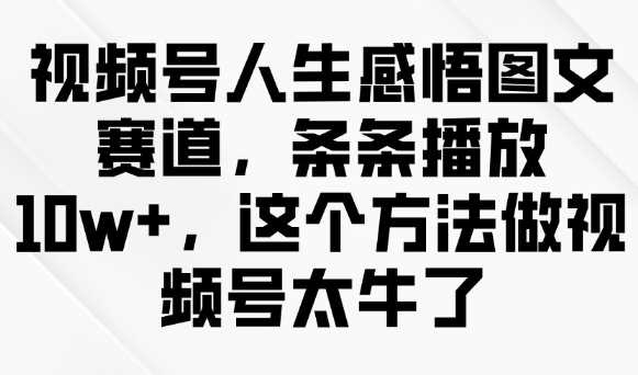 视频号人生感悟图文赛道，条条播放10w+，这个方法做视频号太牛了-来友网创