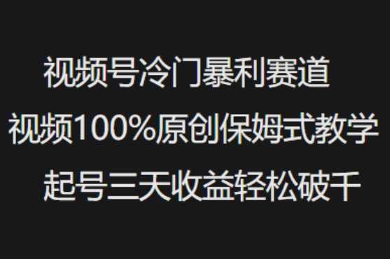 视频号冷门暴利赛道视频100%原创保姆式教学起号三天收益轻松破千-来友网创