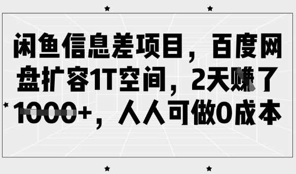 闲鱼信息差项目，百度网盘扩容1T空间，2天收益1k+，人人可做0成本-来友网创