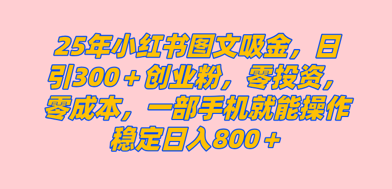 （14437期）25年小红书创业粉图文自热打法，一部手机简单操作， 日引300＋创业粉，零投资，零成本，每天利用20分钟就能完成-来友网创