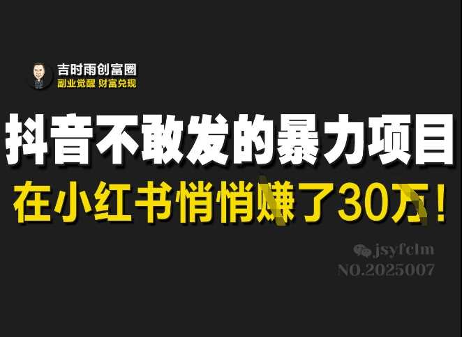 抖音不敢发的暴利项目，在小红书悄悄挣了30W-来友网创