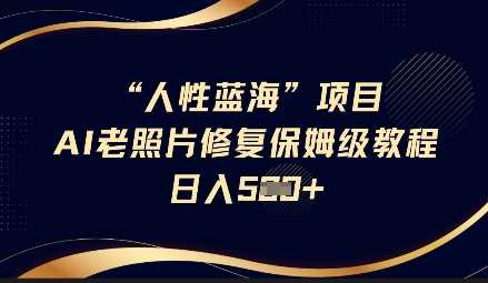 人性蓝海AI老照片修复项目保姆级教程，长期复购，轻松日入5张-来友网创