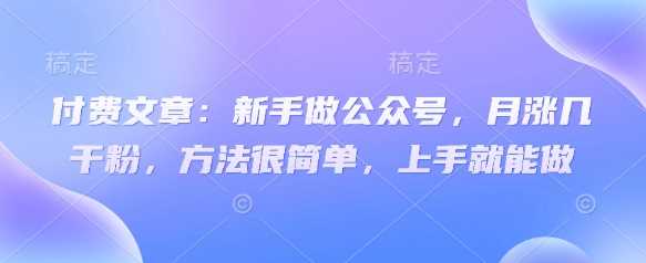 付费文章：新手做公众号，月涨几干粉，方法很简单，上手就能做-来友网创