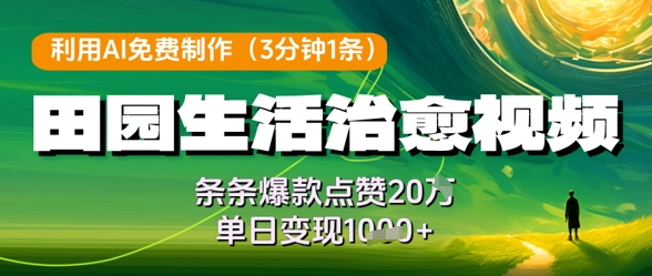 利用AI免费制作田园生活治愈视频，条条爆款点赞20W，单日变现几张-来友网创