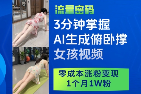 3分钟掌握AI生成俯卧撑女孩视频，零成本涨粉变现，1个月1W粉-来友网创